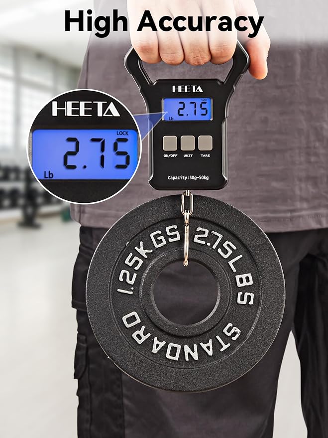 HEETA Fish Scale 110lb/50kg Digital Hanging Fishing Luggage Weight Scale | Portable with Backlit LCD Display, Hook & Non-Slip Large ABS Handle, Fishing Gifts Gear for Men, 2 AAA Batteries Included - Image 2