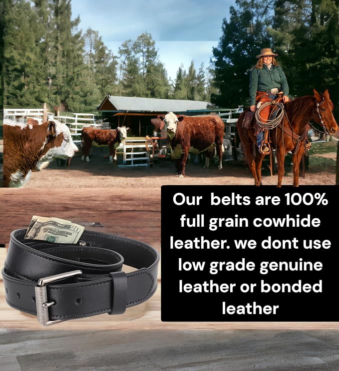 F&L CLASSIC Men’s Money Full Grain leather Belt, Hidden zipper Pocket, - Image 5