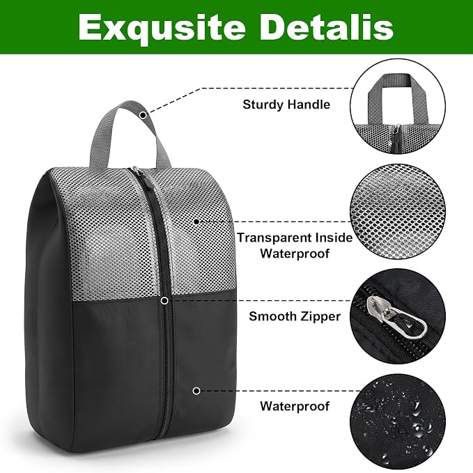 10 Pcs Shoe Bags For Travel Zipper, Zippered Travel Shoe Bags For Luggage, Travel Sneaker Zipper Bag Waterproof Oxford Cloth Shoe Storage For Men/Women (Black) - Image 3