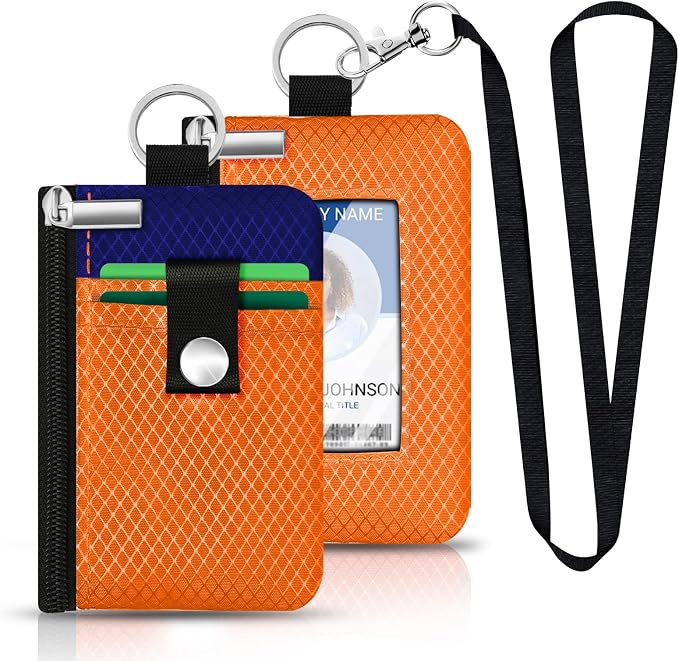 Minimalist RFID Blocking Small Wallet with ID Window,WaterResistant Zip Id Case Wallet with Lanyard Keychain for Cards,Cash,Travel,Women,Men (Orange/Sapphire Blue) - Image 6