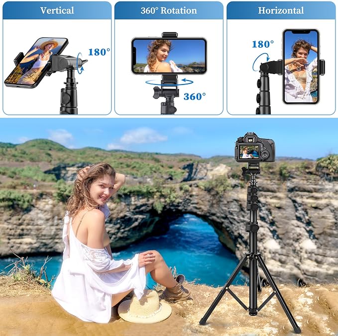 Phone Tripod Stand, 70" Selfie Stick Cell Phone Tripod with Remote | Phone Holder/Carry Bag, Aluminum Alloy Selfie Stick Tripods, Compatible with iPhone Samsung GoPro Smartphone - Image 5