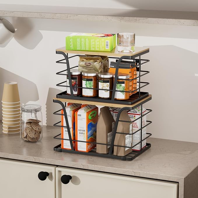 TIDIIABODE 2 Pack Extra Large Pantry Storage Organizers, Pantry Baskets organization, Potato and Onion Storage Bin, Wall Mount Trash Bag Storage for 13-33 Gallon Bags with Bamboo Top, Black - Image 5