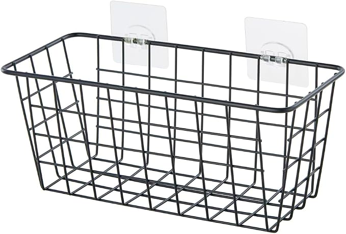 JUNCHU CHERRY 5 Pack Hanging Storage Basket, Bathroom Basket, Household Goods, with Traceless Tape, no Drilling, for Cabinet Storage, Kitchen, Bathroom, Storage Room,Black - Image 9