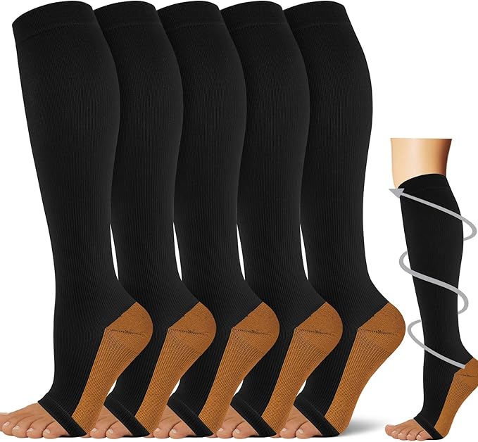 5/6 Pairs Graduated Compression Socks for Women&Men 20-30mmhg Knee High Socks Travel Hiking Running Stocking by HiClasmix