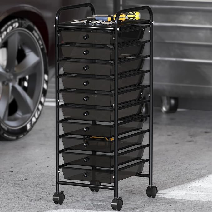 Simple Houseware 10 Drawers Rolling Utility Cart Organizer, Black | 1-Column, 36" Height, Lockable Wheels, for School, Office, Art Craft, and Paper Storage - Image 5
