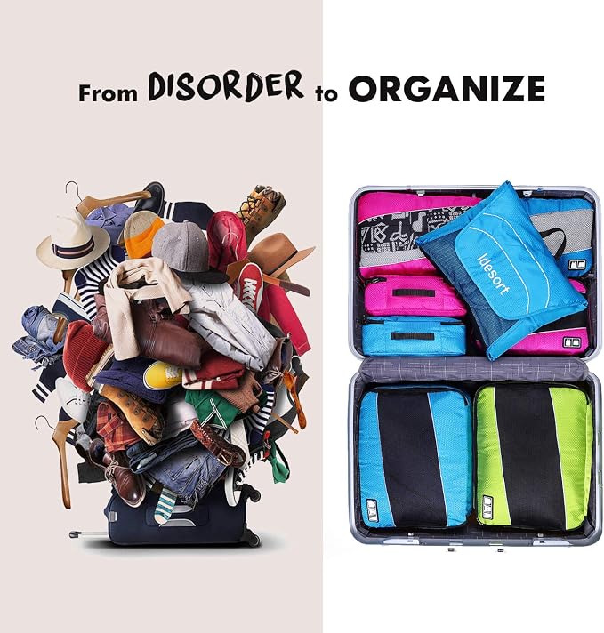 Packing Cubes large Luggage Organizers Bags For Travel Organizing Clothes | Mixed Color 8 Set Suitable family or two-person trips; breathable mesh make easy to sort; durable and convenient to store - Image 8