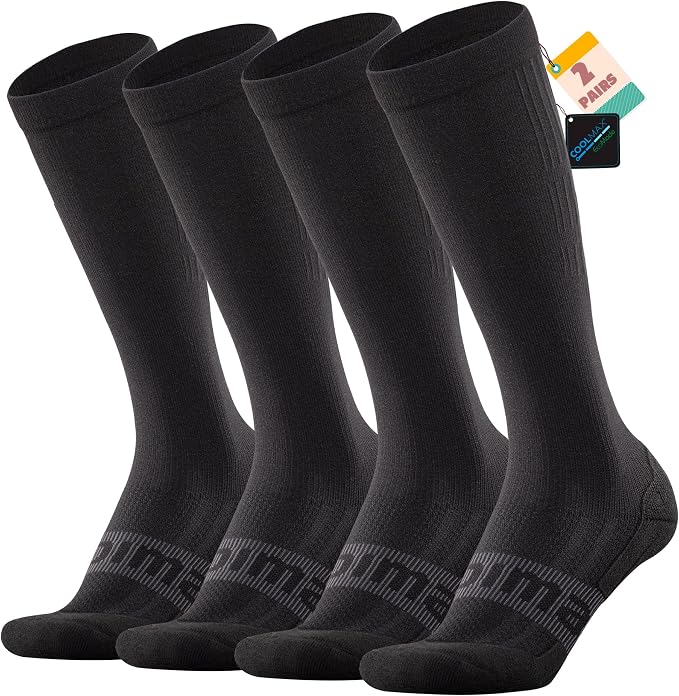 BRISIRA Coolmax Cooling Compression Socks for Women 2 Pairs Knee High 15-20 mmHg Arch Support for Nurse Pregnancy Flying | 2 Pair, Arch Support, Anti Blister, Breathable, Moisture Wicking, Cushioned, Flying, Nurses, Pregnancy, Travel by BRISIRASWIMWORLD