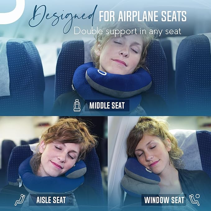 BCOZZY Travel Neck Pillow for Airplane – Patented Double Support for Head, Neck, and Chin. Best for Long Flights, Plane Sleeping, and Car Rides. Adjustable Size. Fully Washable. Carry Bag. Large, Gray - Image 3