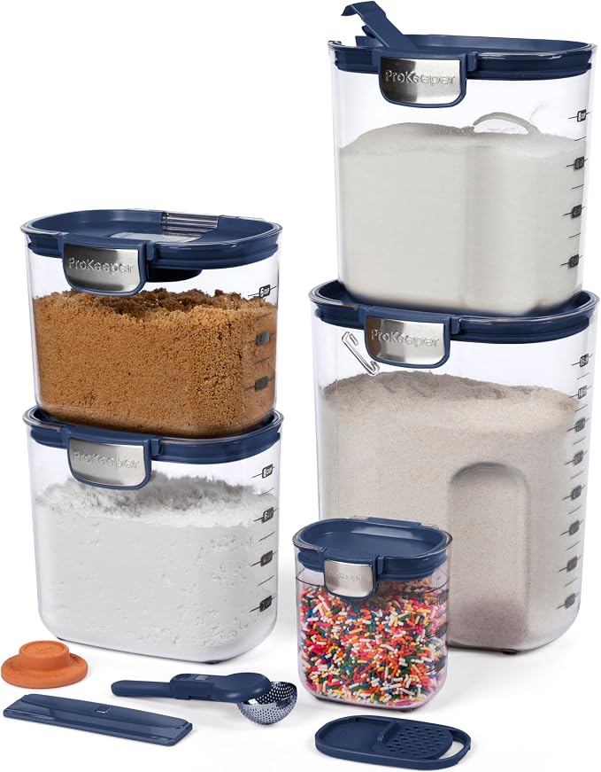 ProKeeper+ Airtight Food Storage Container Set – Clear Plastic Flour and Sugar Canister Set with Magnetic Accessories for Kitchen Organization (Navy, 9-Piece) by Unknown