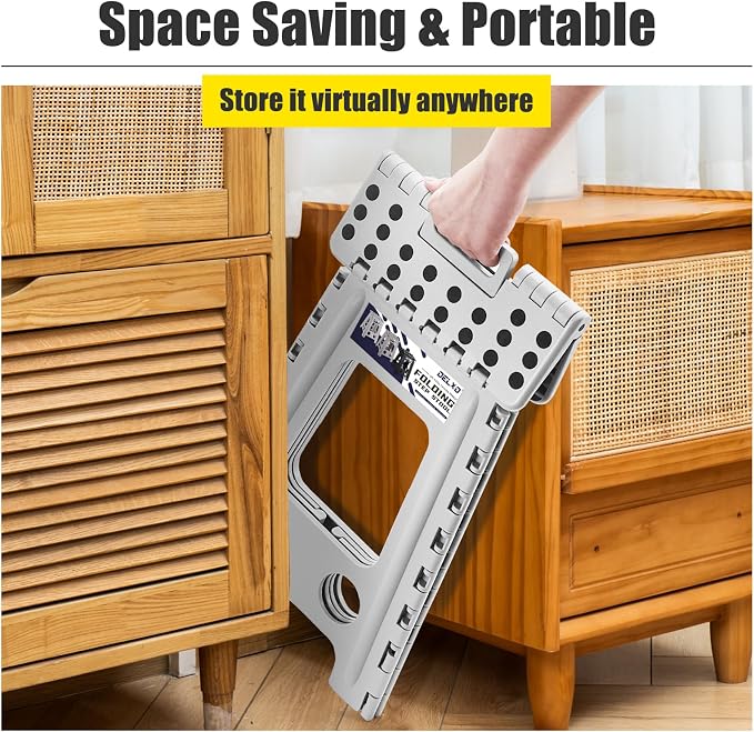 Delxo 17.5 Inch Folding Step Stool,Foldable Step Stool for Adults Grey | Step Stool with Safety Lock,Portable Collapsible Step Stool,Non-slip Folding Stools for Kitchen Bathroom Bedroom Garden 1PC - Image 5