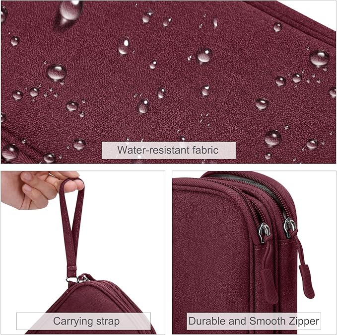 FYY Electronic Organizer, Travel Tech Pouch Bag, Medium, Wine Red | Wrist Strap, Waterproof, Double Layers Portable Electronics Travel Carrying Case for Cord, Charger, Daily Business Trips Use - Image 4