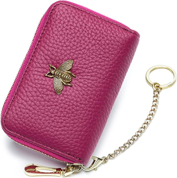 imeetu RFID Credit Card Holder, Small Card Wallet Women, Leather Card Case | Genuine Leather Women's Card & id Cases, Change Coin Purse with Zipper Keychain id Window, 20 Colors & 3 Styles, Daily, Gifts by imeetu