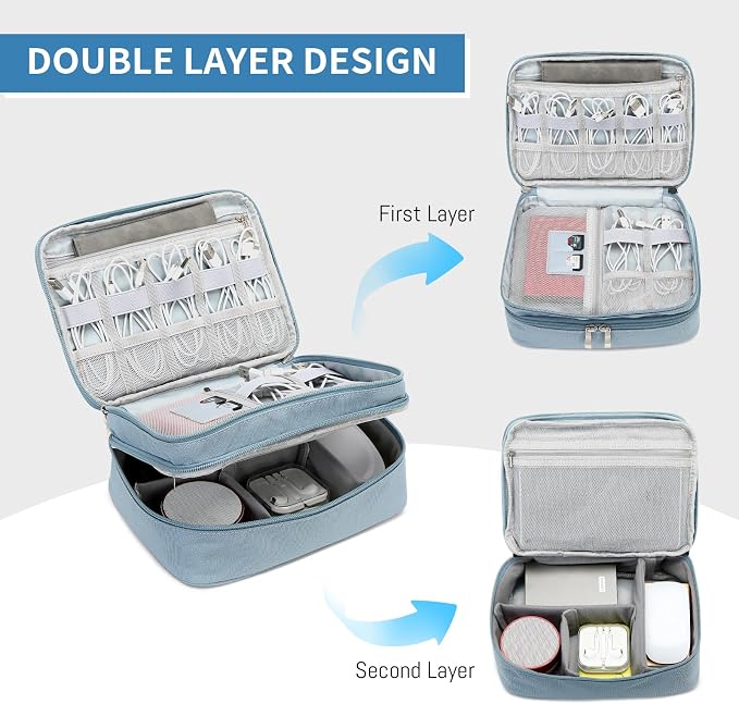 Lanola Travel Cable Organizer Bag, Electronic Accessories Case Portable Double Layer Cable Storage Bag for Cord,phone,Charger, Flash Drive,SD Card,Phone,Power Bank,Personal Items - Grey - Image 4