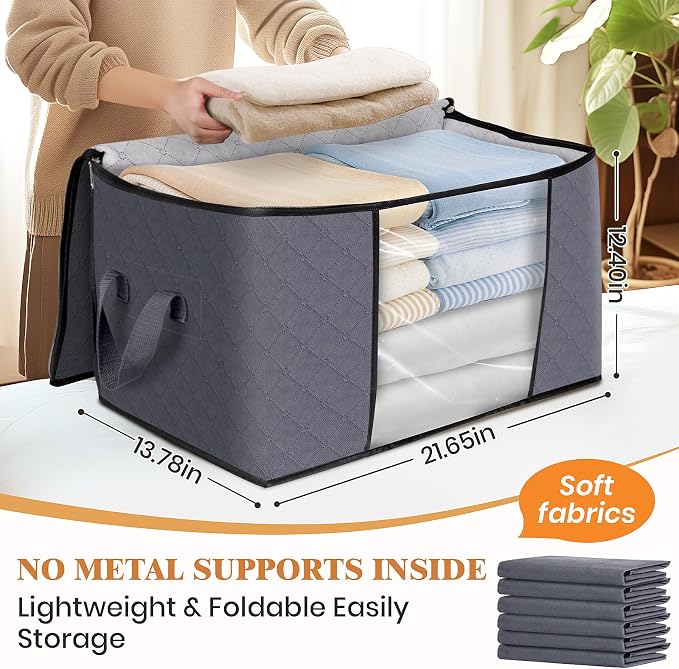 10 Pack Storage Bags for Clothes Blanket Storage Bins with Lids | Foldable Closet Organizers with Zippers,Window and Handles,Fabric Storage Bins for Sweater,Comforter,Bedding,Dorm essentials - Image 2