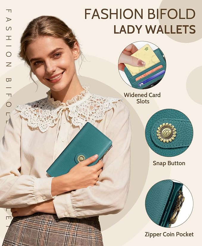 GIANCOMICS Teal Blue Womens Wallet RFID Blocking, Credit Card Holder Bifold | Billfold, Cute Cash Purse, Travel Zipper Coin Pocket, Compact Clutch, PU Leather, ID Window, 11 Card Slots, Ladies Gift Woman - Image 6
