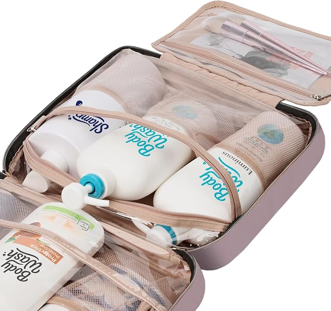 NISHEL Travel Toiletry Bag for women, Portable Hanging Organizer for Family-Sized Shampoo, Conditioner, Brushes Set, Makeup Accessories, Extra Large Size, Peach Pink | for Family-Sized Shampoo, Conditioner, Brushes Set, makeup Accessories, Extra Large ... - Image 7