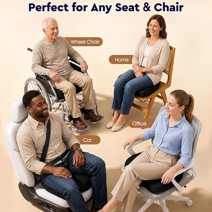 Seat Cushion, Memory Foam Office Chair Cushion - Black, Large | for Car Seat, Airplane, Desk Chair - Sciatica & Hip & Coccyx Pain Relief Cushion for Long Sitting Office Workers, Car Drivers - Image 7