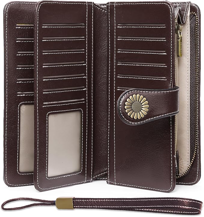 SENDEFN Wallets for Women Leather Credit Card Holder with RFID Blocking Large Capacity Wristlet | with RFID Blocking by SENDEFN