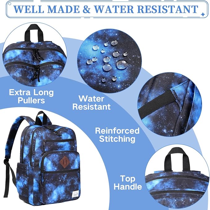 VASCHY Travel Backpack for Teen Boys, Bookbag Schoolbag Casual Daypack for High School/College/Women/Travel/Work Blue Galaxy - Image 3