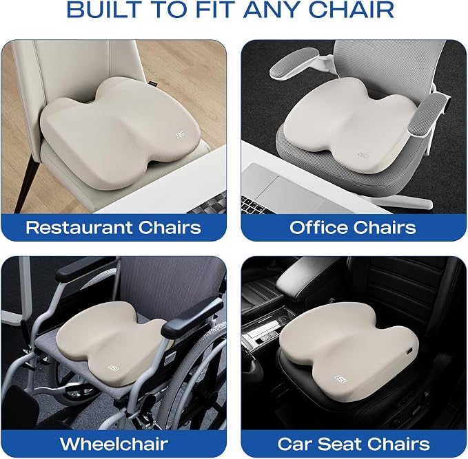 Skechers Seat Cushion, Ergonomic Memory Foam Cushion for Long Sitting Hours on Office & Home Chair, Car Seat Cushion for Sciatica, Coccyx Cushion,Beige - Image 7