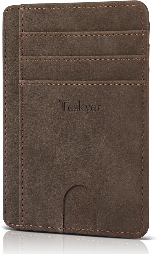 Teskyer Slim Minimalist Wallet for Men, RFID Front Pocket Card Holder | Ultra Slim Front Pocket Design, 8 Card Slots, RFID Protection, Smooth Faux Leather for Everyday Carry by TESKYER