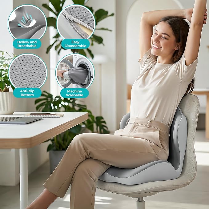 Seat Cushion with Lumbar Support Pillow for Truck Driver, Memory Foam Chair Cushion for Tailbone Pressure Relief & Long Driving, L-Shaped Ergonomic Non-Slip Seat Cushions for Car,Truck,Desk,Chairs - Image 3