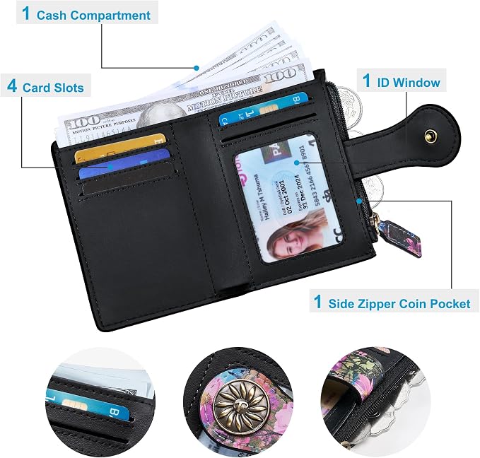 Tipmile Small Wallet Women Bifold RFID Blocking Card Holder Leather Wallets with Zipper Coin Pocket, Purple & Blue - Image 4