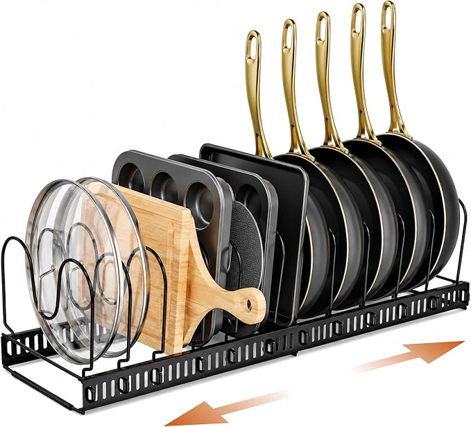 Norcalway Adjustable Bakeware Pots and Pans Organizer Under Cabinet, Cookie Sheet Baking Pan Pot Lid Organizers (14 Dividers) by NorcalwayLLC