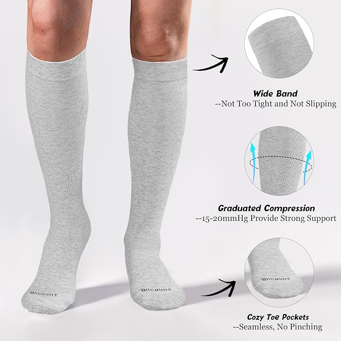 Cotton Compression Socks for Women&Men 15-20mmHg Knee High Cute Support Sock for Nurses, Pregnant Women, Travel - Image 3