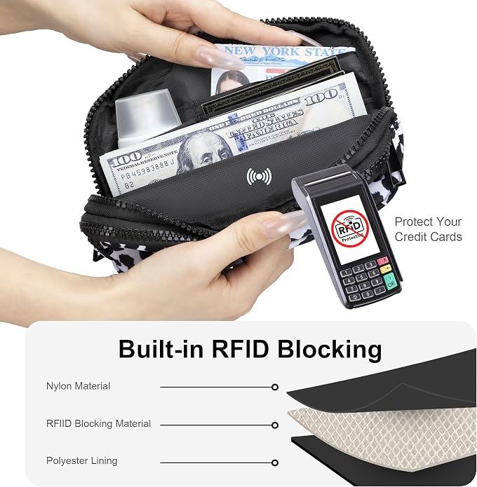 FODOKO Wristlet wallets for Women RFID crossbody bags with 4 Zippers | Checkered quilted nylon with credit card slots, cell phone organizer, and coin purse for travel and everyday carry - Image 6