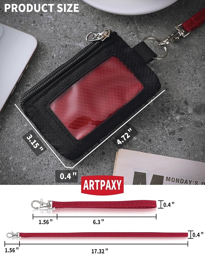 Artpaxy Minimalist Wallet For Mens Womens, Keychain RFID Blocking Zipper Small Wallet with ID Window 2 Lanyards,Water Resistant Travel Cash Card Coin Case Boys Girls - Image 3