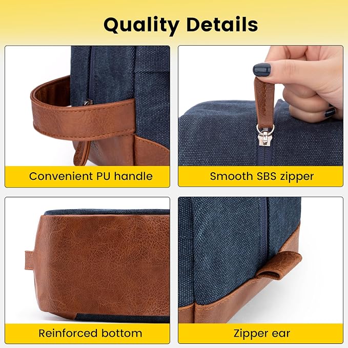 Vorspack Canvas Travel Toiletry Bag for Men, Medium, Navy Blue | Water-Resistant Travel Bag for Toiletries, Large Capacity, Organized Compartment, Suitable for Shaving, Grooming, Accessories - Image 3