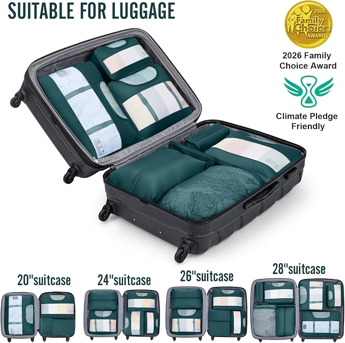 Veken 8 Set Packing Cubes for Travel Essentials,Anti-Wrinkle Buckled Suitcase Organizer for Shoe & Toiletry Bag,Carry On Luggage Bag with 99+ Count Mesh Holes for Airplane & College Dorm Accessories - Image 6