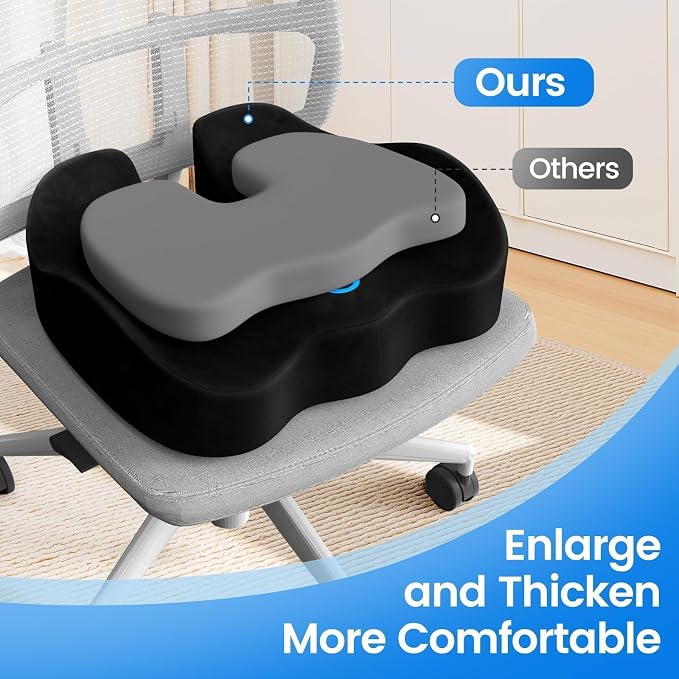 Seat Cushion, Non-Slip Memory Foam Chair Cushion for Taibone, Black/X-Large | Chair Pillow with Handles for Car Office Chair, Tailbone/Sciatica Easing& Post-Surgery Recovery Chair Cushion - Image 6