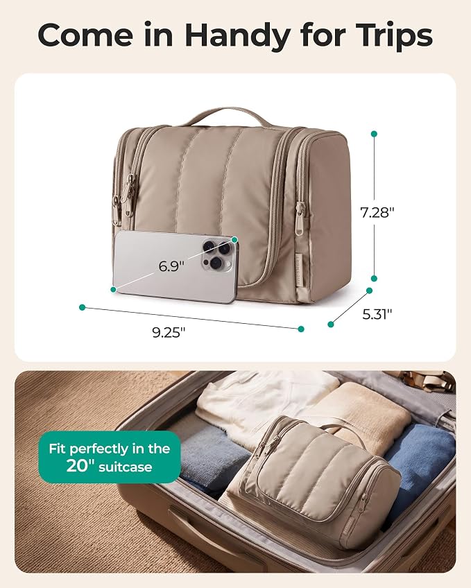 BAGSMART Travel Toiletry Bag for Women, Puffy Hanging Toiletry Bag with Hook, Water-resistant Toiletry Organizer for Full Sized Toiletries (Coffee Brown) - Image 5