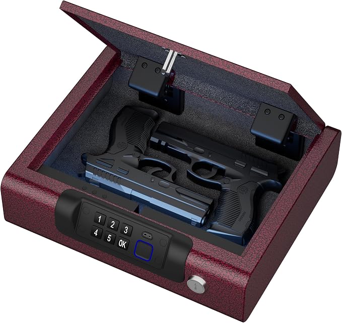 BILLCONCH Gun Safe,Biometric Fingerprint Gun Safe for Handgun Pistol Safes | Fingerprint PIN Key Unlock, Interior Light and USB Charging Lock box with Silent Mode for Bedroom Nightstand by BILLCONCHSmartGunSafes