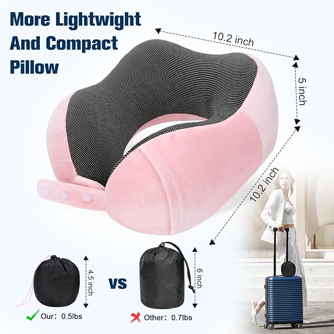 Cirorld Neck Pillow for Traveling, Travel Pillows for Airplanes,100% Pure Memory Foam Travel Neck Pillow, Adjustable Flight Pillow, Portable Plane Accessories with Eye Mask, Earplugs, Carry Bag - Image 3