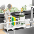Cisily Sponge Holder for Kitchen Sink, Sink Caddy Organizer with High Brush Holder, Kitchen Countertop Organizers and Storage Essentials, Rustproof 304 Stainless Steel (White, 9.25″) by CISILYHOMELIFE