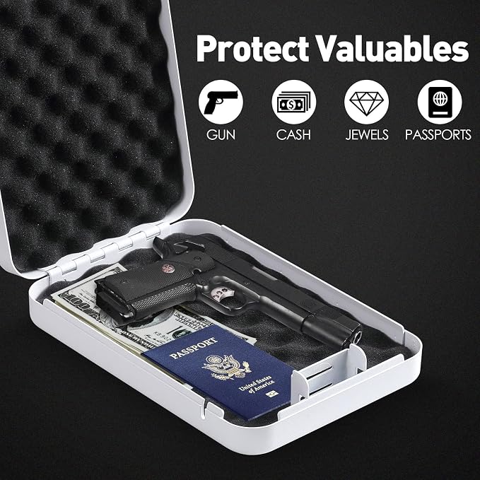 Tenamic Pistol Safe, Portable Travel Gun Safe, Solid Steel Handgun Lock Box for Home, Gun Safes for Car, White - Image 4