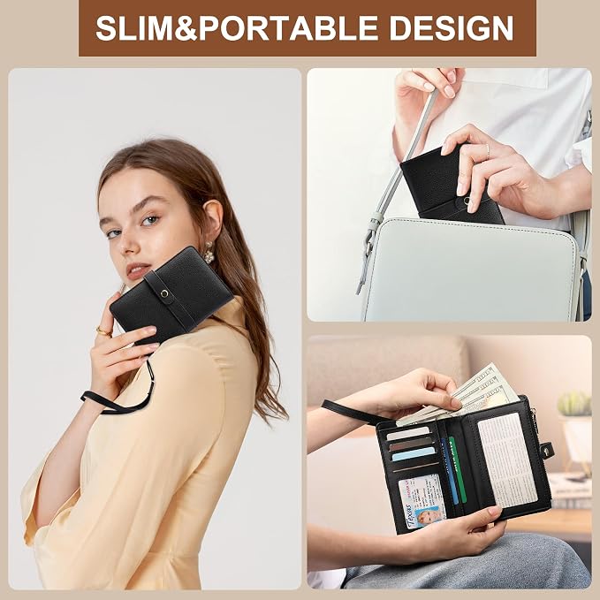 Small Wallet Women RFID Blocking Vegan Leather Slim Thin Bifold Credit Card Wallet Passport Holder Ladies Travel Wallet Mini Purse with Zipper Pocket - Image 6