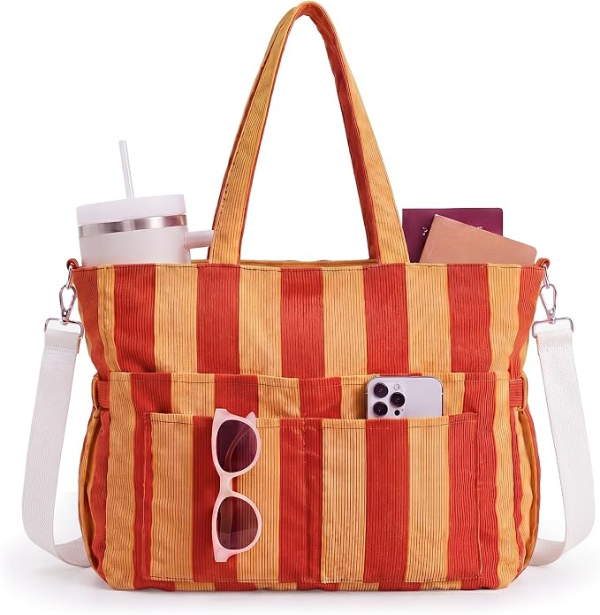 Kacctyen Striped Beach Tote Bag for Women Large Beach Foldable Tote Bag with Zipper Pockets for Travel Pool by Kacctyen