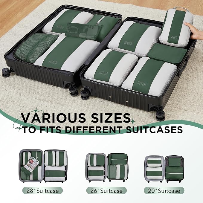 OlarHike 10 Set Compression Packing Cubes for Travel Essentials,Compressible Expandable Space Saver Bags for Organizing Clothes,Luggage Suitcase Garment Bags with Over 1000 pcs Mesh Holes(Dark Green) - Image 8