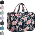 Everfun Travel Toiletry Bag with Hanging Hook and Leakproof Wet/Dry Compartments, Large Capacity Makeup Cosmetic Organizer for Women, 12x9x4.5 Inch, Black Floral by EVERFUN