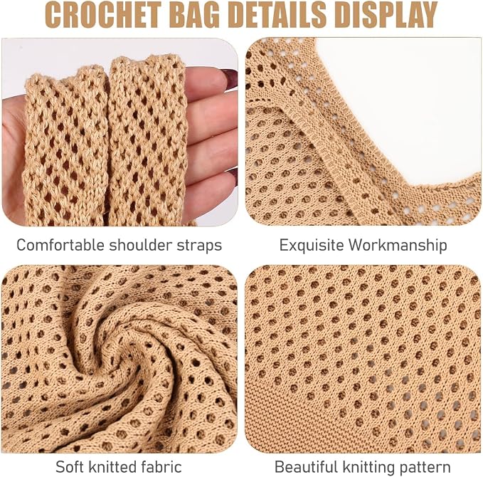 COOKOOKY Crochet Beach Tote bag Summer Beach Bag for Women Aesthetic Mesh Tote Bag Hippie Bag Knit Bag - Image 5