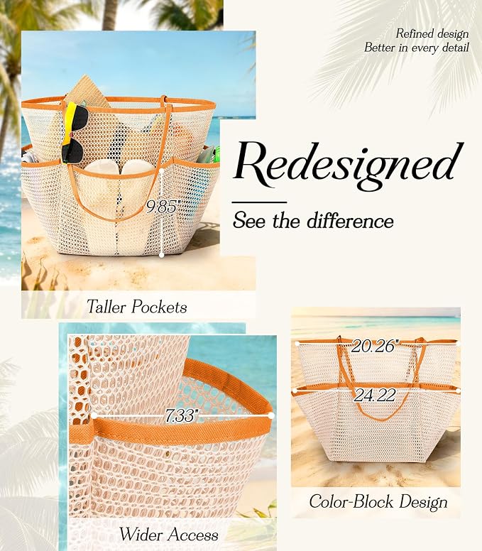 Cruise Essentials Beach Bag for Women, Mesh Tote with Detachable Pouch | Chic Design - Image 3