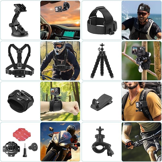 38-in-1 Action Camera Accessory Kit for GoPro, AKASO, DJI, Insta360 | Helmet/Chest/Head/Wrist/Handlebar/Suction Cup Mount + Floating Grip for Sports & Underwater Recording - Image 3