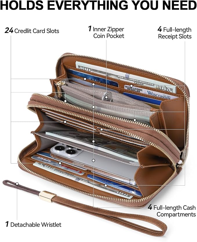 BOSTANTEN Wristlet Wallets for Women RFID Large Capacity Clutch Wallet | 24 Card Slots, 2 Zipper Pockets, Phone ＆ Card Holder, Zip Around, Hand Strap, Vegan Leather, Great Gifts - Image 2