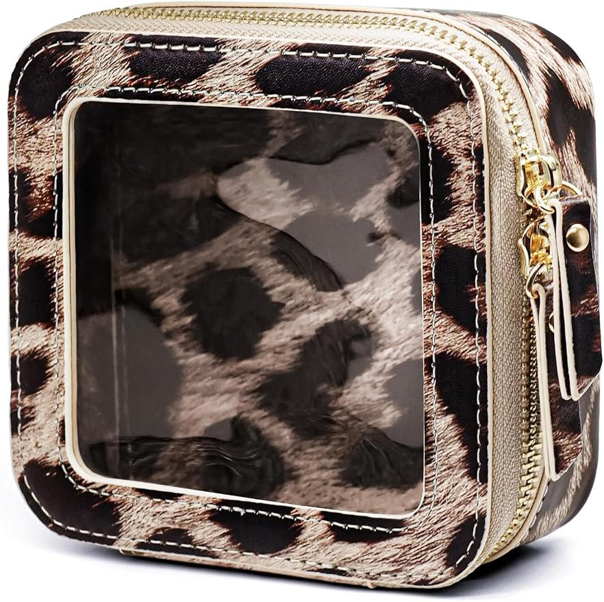 Small Makeup Bag for Purse Accessories Women Clear Cosmetic Mini Pouch Car Essentials Bag Leopard Print Clear Leather Make Up Travel Bag Organizer with Zipper Cute Compact Cheetah Little Toiletry Bag - Image 9