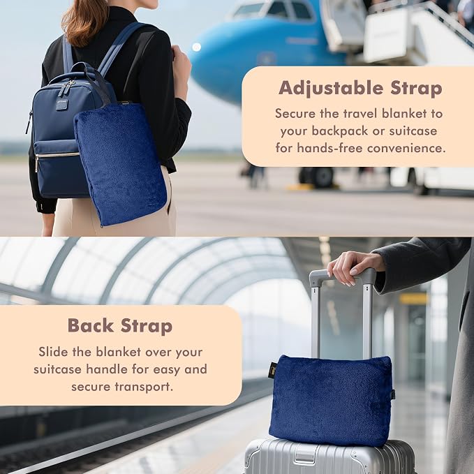 Tirrinia Travel Portable Blanket with Feet Pocket Airplane Office Poncho 4 in 1 Zippered Front Pocket Premium Cozy Fleece Blankets with Built-in Bag - Image 4