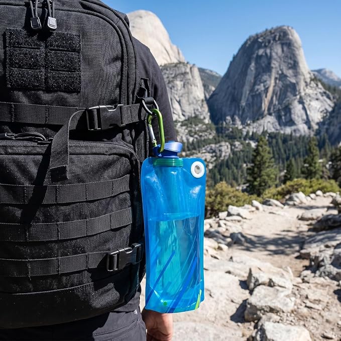5 Pack Collapsible Water Bottles With Carabiner, 34oz Foldable Water Bottle with Leakproof Lid, Food-Grade Silicone Portable Reusable Water Bottle for Hiking,Sports,Camping,Biking, Traveling - Image 5